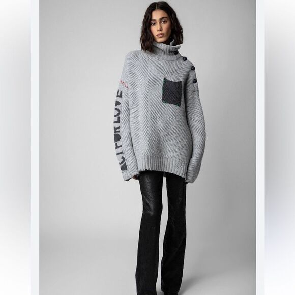 $998 Zadig & Voltaire Alma Pocket Cashmere Sweater Jumper Pullover NWT FLAWED - Picture 1 of 16